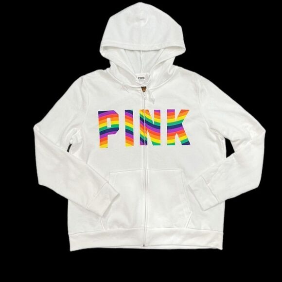 Victorias Secret Pink SET Perfect Hoodie Full Zip & Campus Pants Rainbow Logo XL - Picture 7 of 10